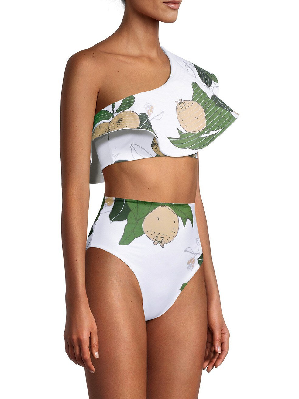 Printed One-shoulder Ruffled Swimsuit