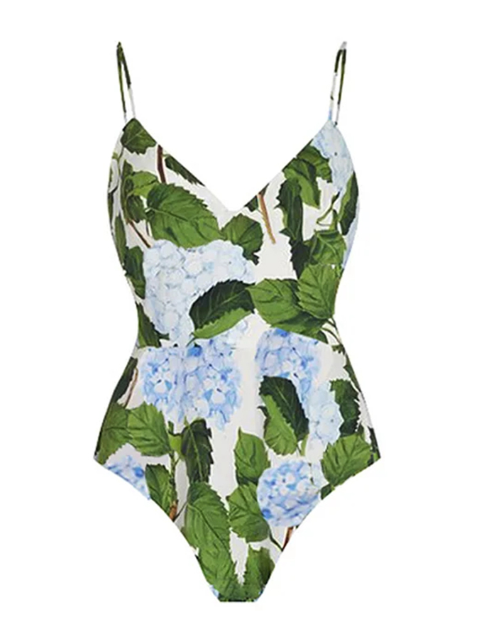 Floral Print One Piece Swimsuit and Skirt