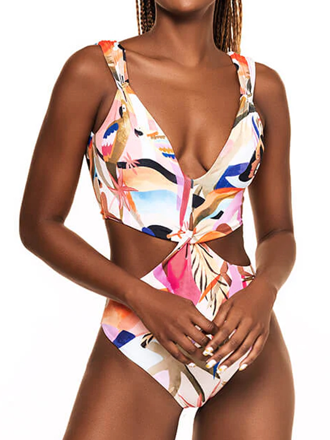 Tropical Samba Print One Piece Swimsuit And Cover Up