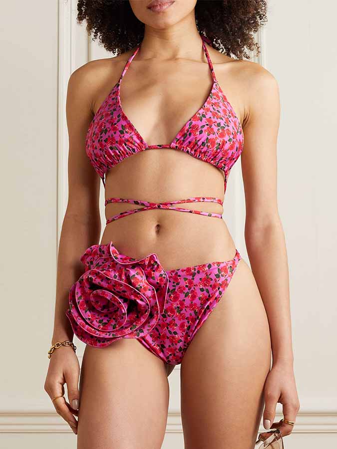 Floral-Print Triangle Halterneck Bikini
