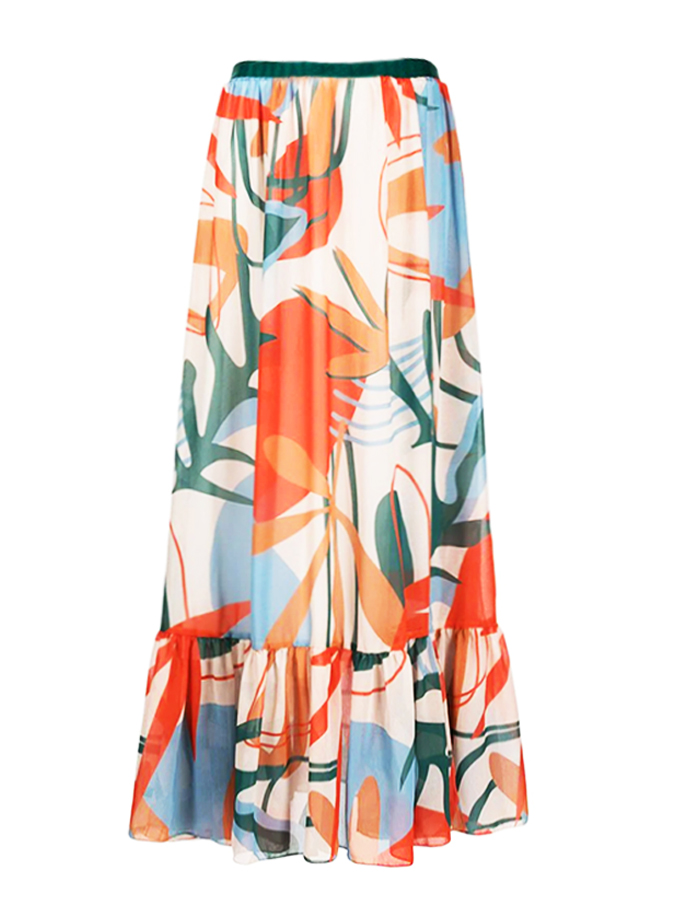 Floral Print One Piece Swimsuit and Skirt