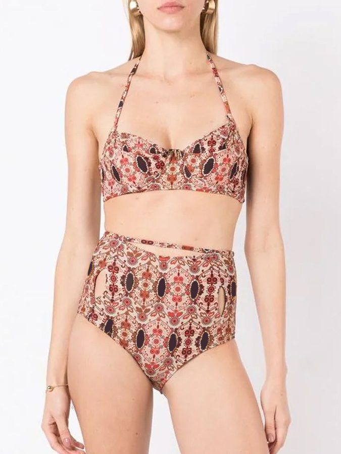 Retro Geometric Print Bikini And Cover Up