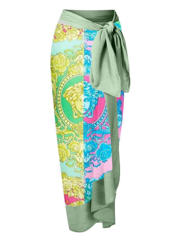 Panel Print Lace Up One Piece Swimsuit