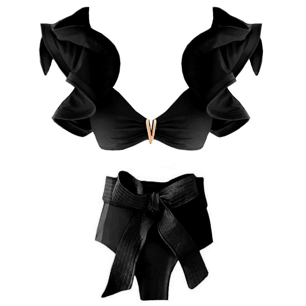 Ruffles Solid High Waist Bikini Set