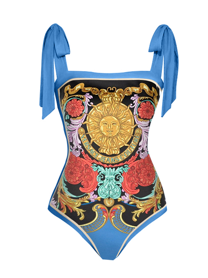 Vintage Colorblock Print Swimsuit and Cover-up