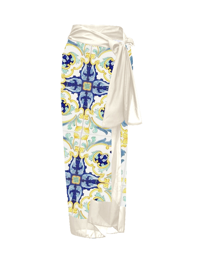 Vintage Floral Geometric Print One-Piece Swimsuit And Cover Up