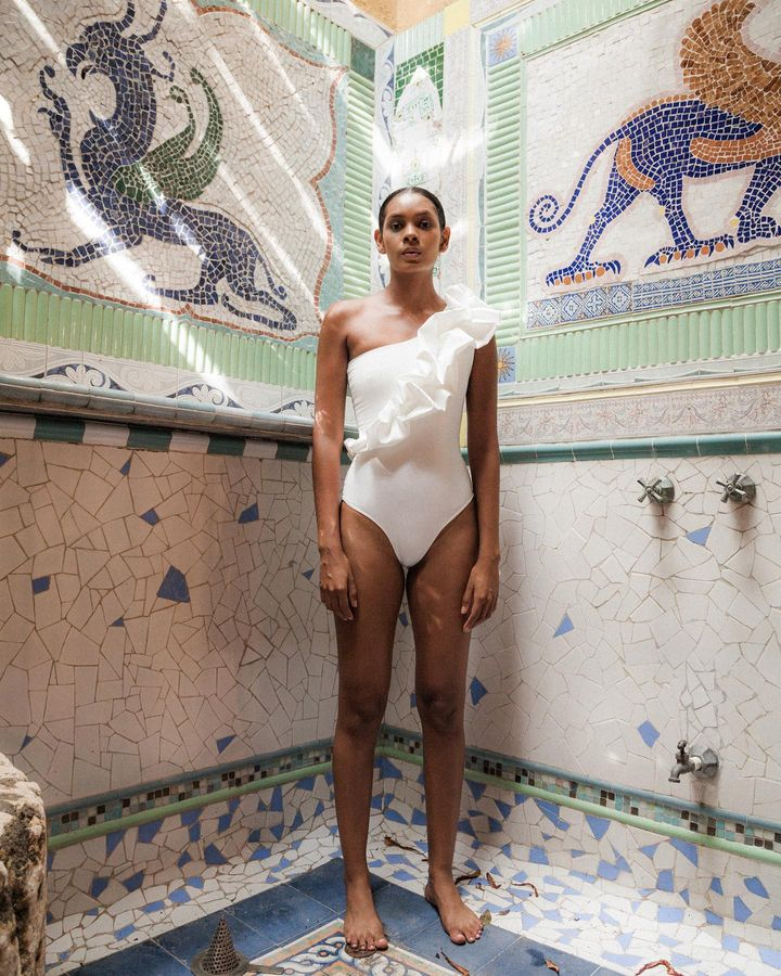 Geometric print swimsuit and cover up