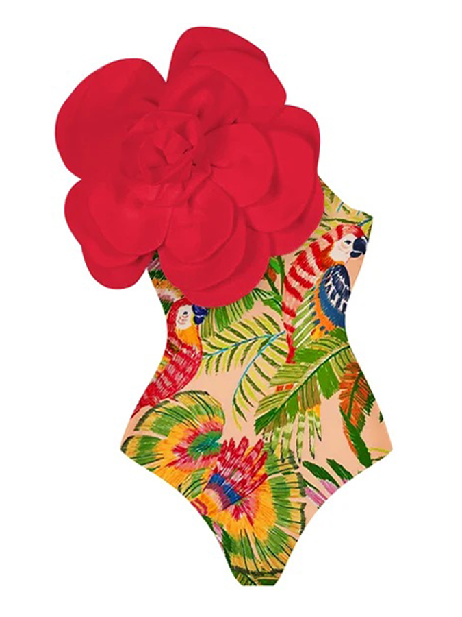 3D Flower Printed One Piece Swimsuit and Cover Up