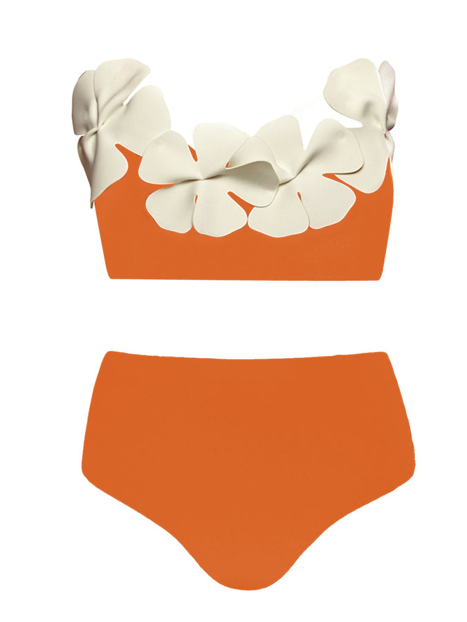 Fashion Solid Color Flower Design Bikini Swimsuit