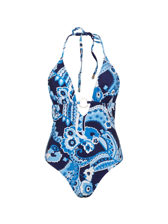 Vintage Folk Capital Geometric Floral Print One Piece Swimsuit And Beach Dress