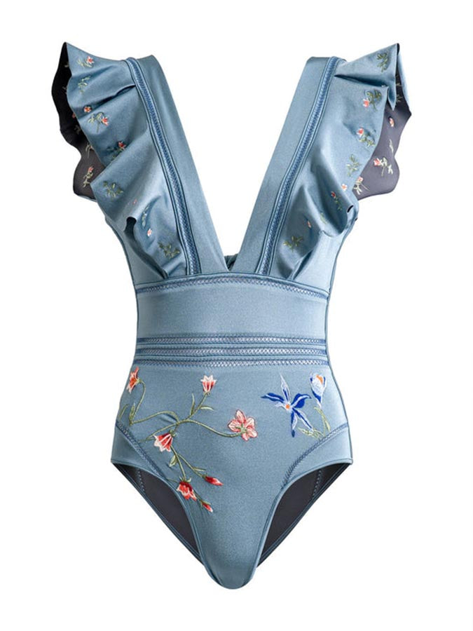 Solid Color Petal Hollow Fashion One Piece Swimsuit