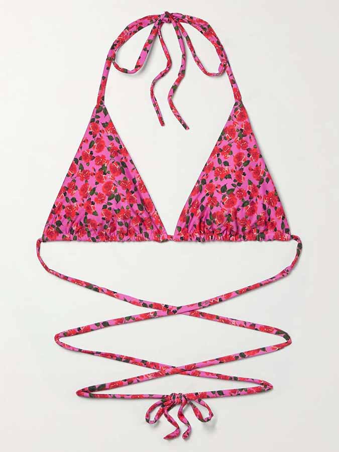Floral-Print Triangle Halterneck Bikini