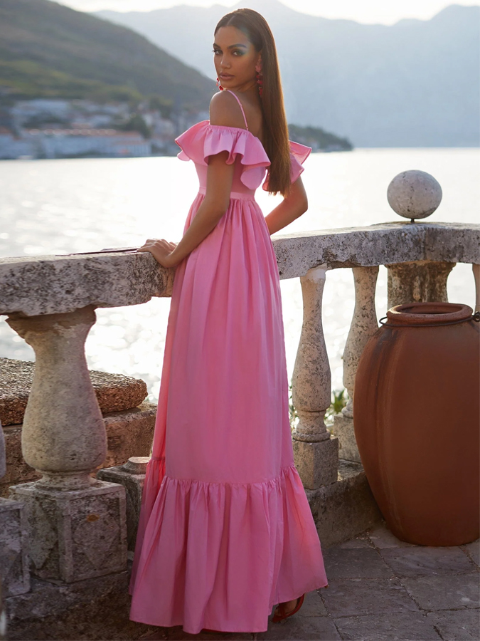 Plain Ruffle One Piece Swimsuit And Skirt