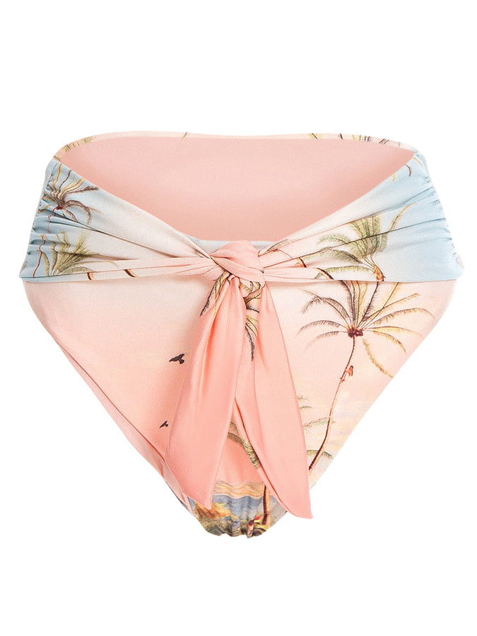 Vintage Gradient Print Puff Sleeve Bikini Set