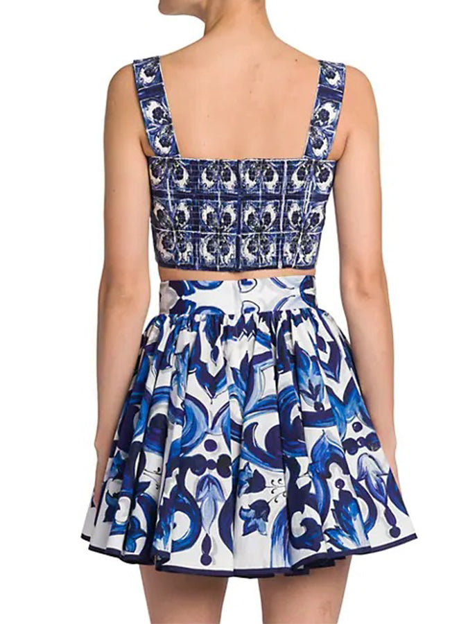 Fashion Vintage Print Bikini Swimsuit Set And Skirt