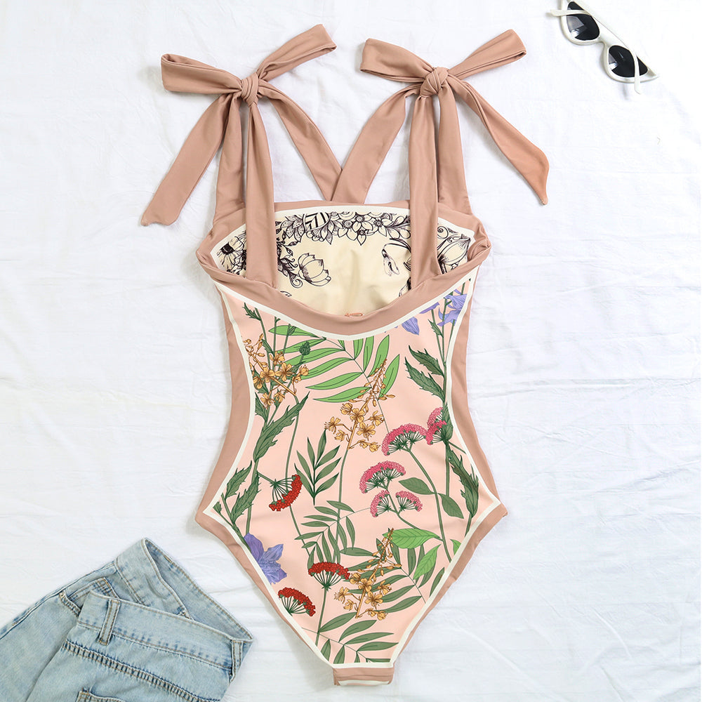 Reversible Bowknot Tie-shoulder One Piece Swimsuit