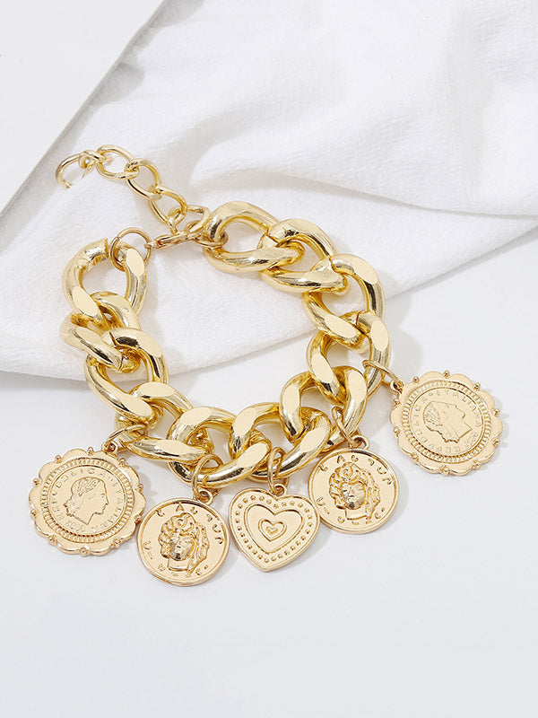Retro Embossed Pendant Chain Geometric Punk Bracelet