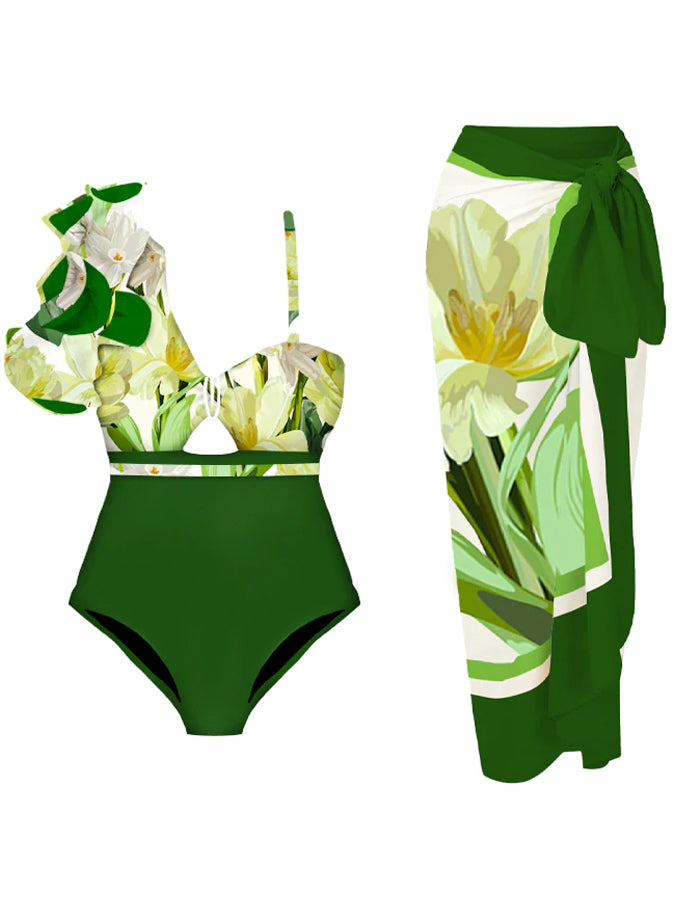 One-Shoulder Ruffles Chic One Piece Swimsuits & Coverups