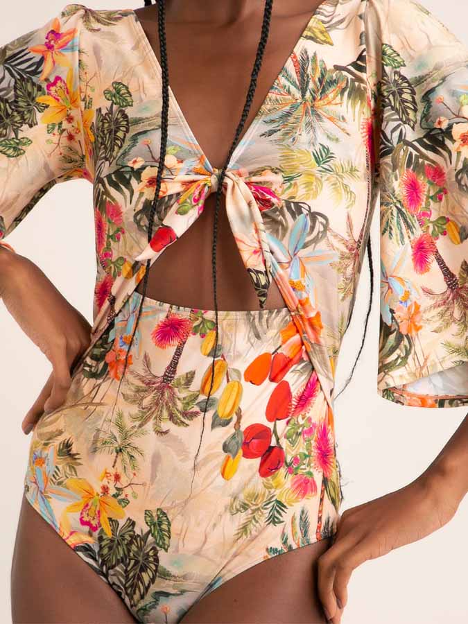 Deep V Neck Print Fashion One Piece Swimsuit