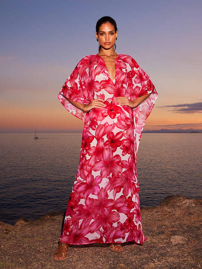 Beach Flower Print Swimsuit and Kimono