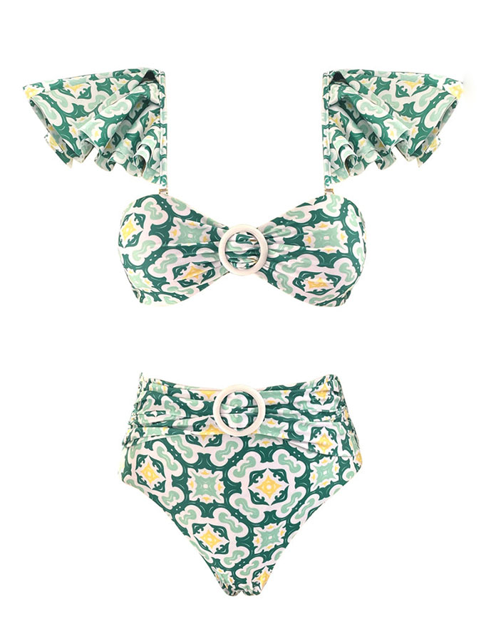 Fashion Floral Print Ruffle Bikini Gradient Set