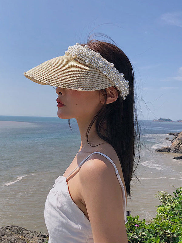 Beaded Decorated Sunscreen Straw Woven Breathable Cap