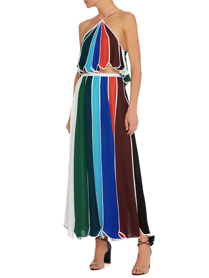 Vintage Fashion Colorblock Print Beach Bikini Swimsuit Set