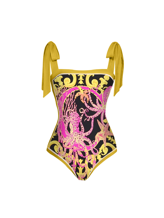 Fashion Print Lace Up One Piece Swimsuit