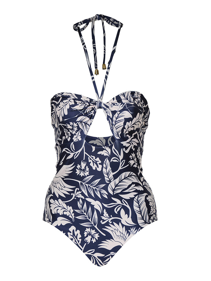 Print Halter Simple One Piece Swimsuit