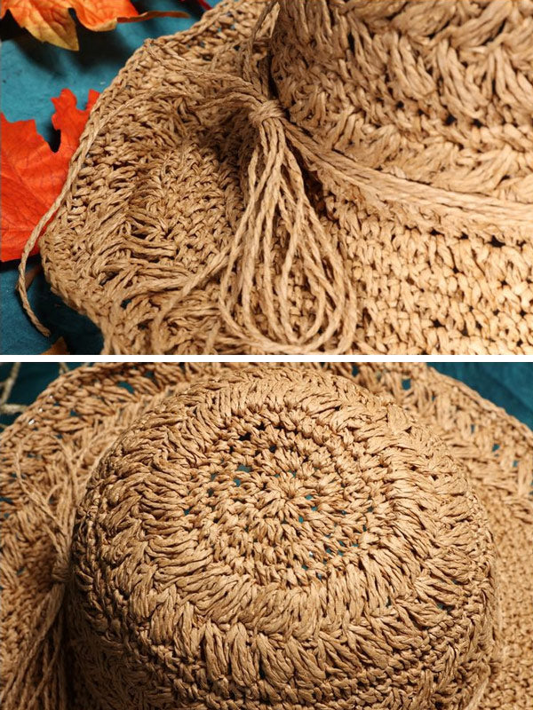 Sunscreen Solid Color Straw Woven Hollow Breathable Foldable Hat