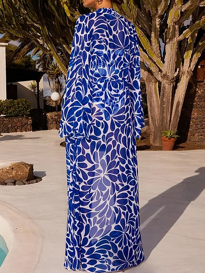 Bandeau Printed One Piece Swimsuit With Belt and Cover Up