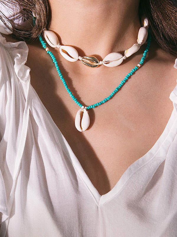 Personalized Ethnic Beaded Shell Double Layer Set Necklace