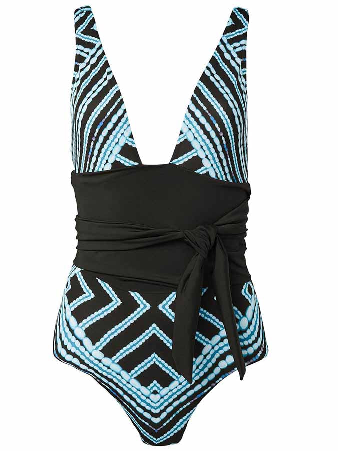 V-Neck Print Panel One-Piece Swimsuit