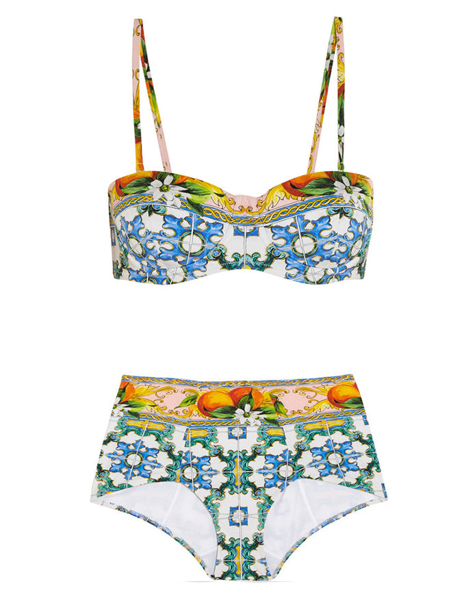 Vintage Print One Piece Swimsuit and Cover Up