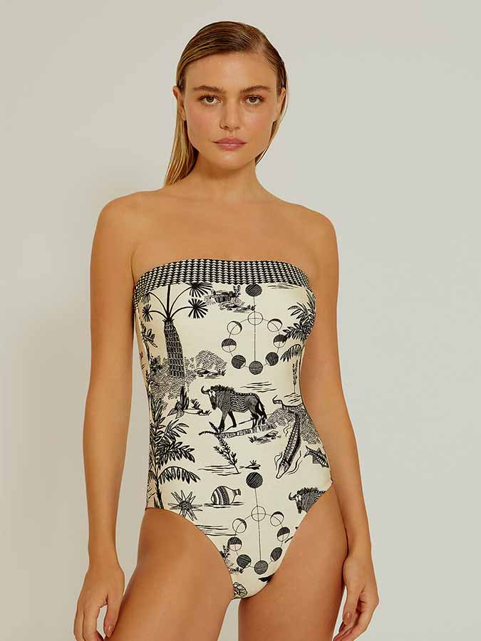 Printed Tube Top Sexy One-Piece Swimsuit