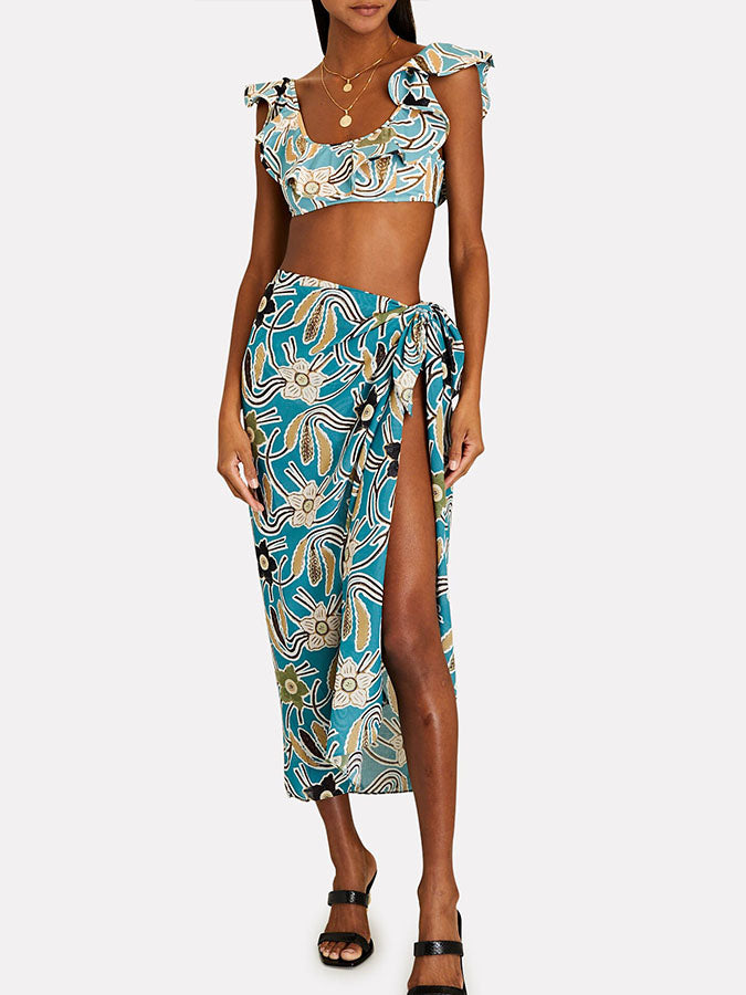 Trendy Blue Printed Swimsuit Set