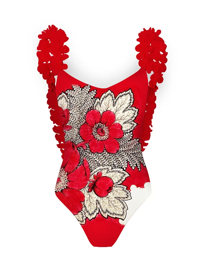 3D Petal Trim Backless One-Piece Swimsuit