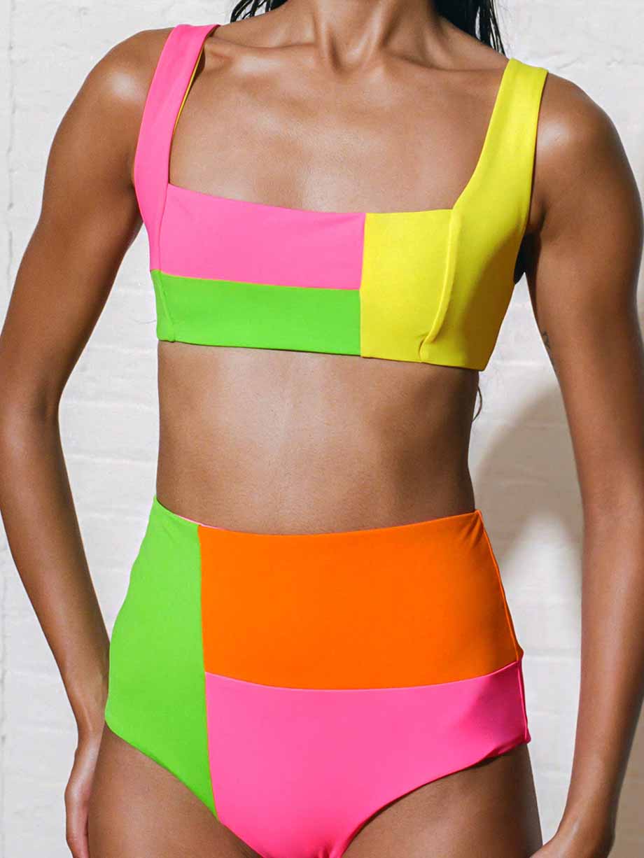 Fluorescent Colorblock Beach Bikini