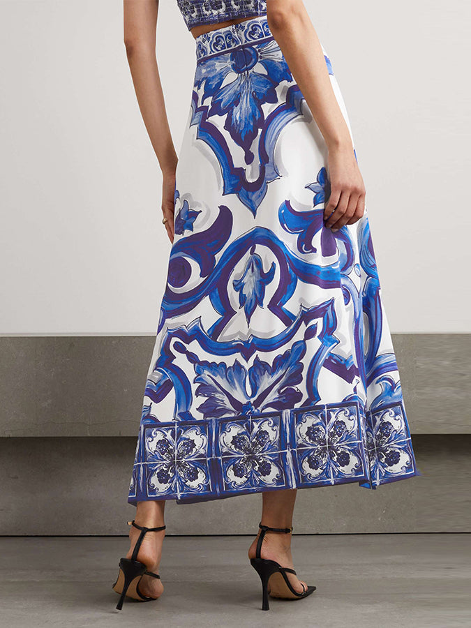 Fashion Vintage Print Bikini Swimsuit Set And Skirt