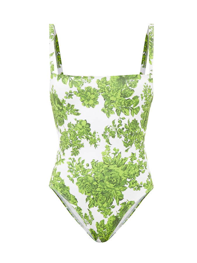 Green Floral Print Fashion One-Piece Swimsuit Set