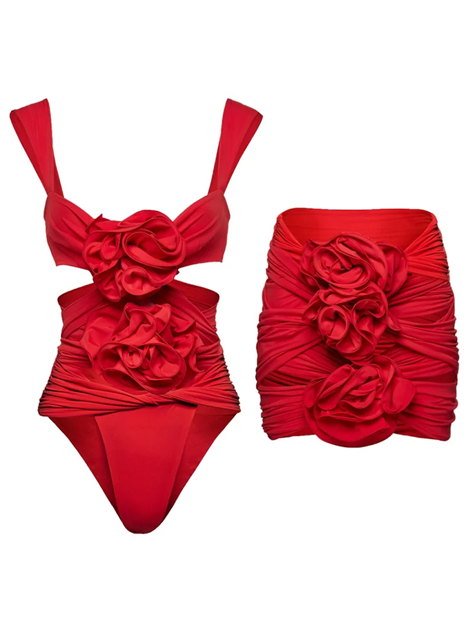 3D Flower Cutout One Piece Swimsuit