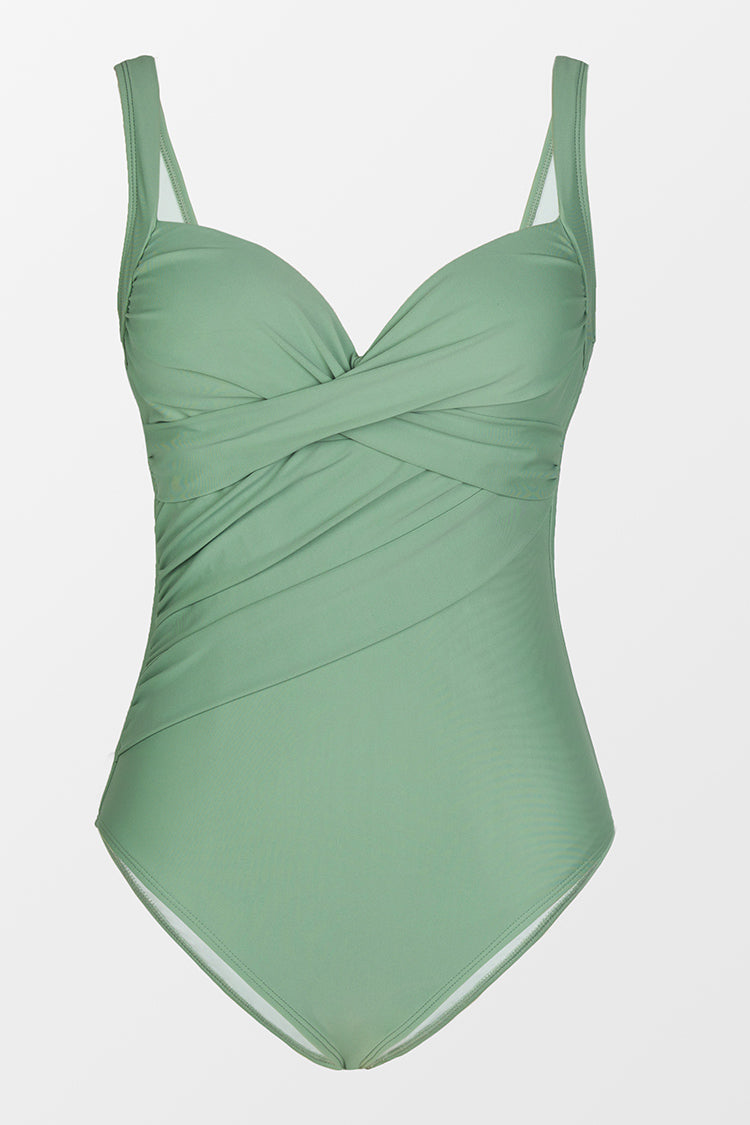Forest Adventure Solid Wrap Front One Piece Swimsuit