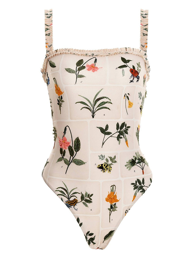 Trendy Embroidered Print One-Piece Swimsuit