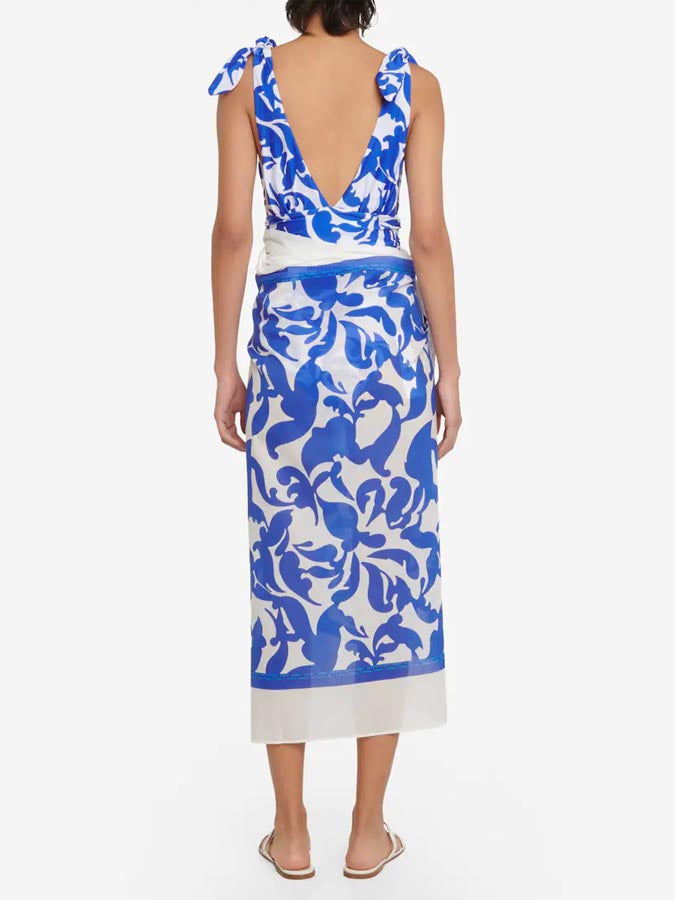 Blue Printed Swimsuit Set and Coverup