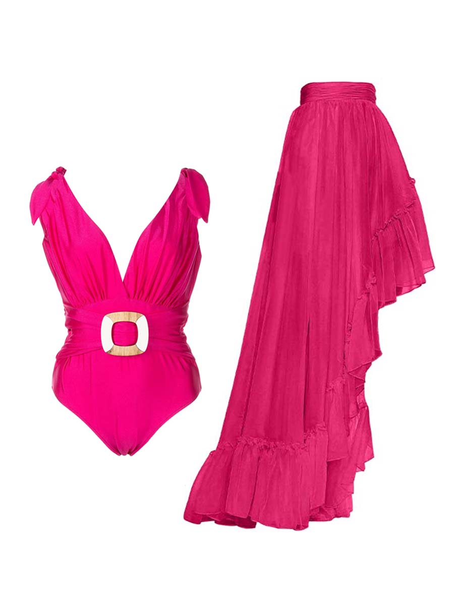 Corset deep v-neck one-piece swimsuit