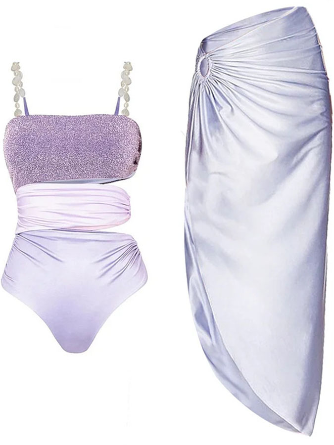 Hollow out Beach Resort Swimsuits and Wrap Skirt Suits
