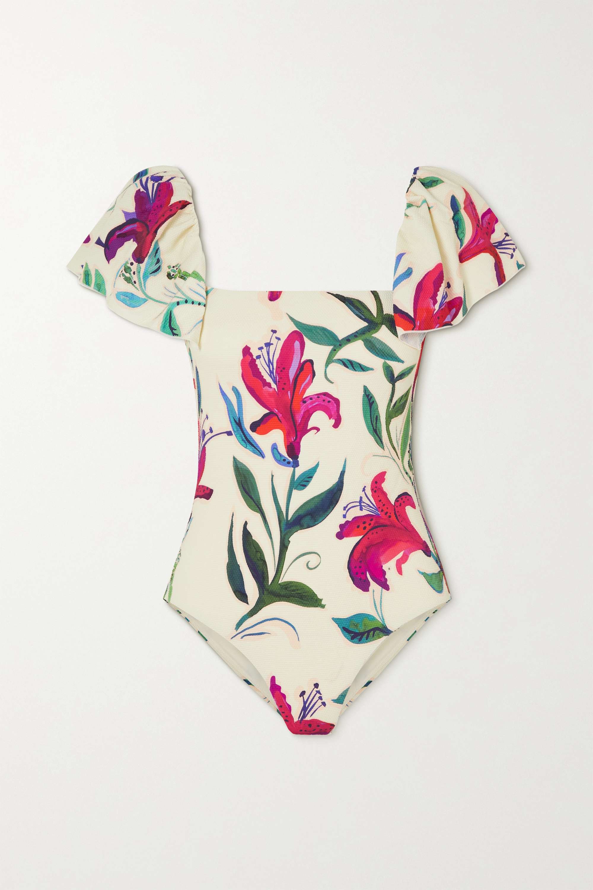 Open-back Ruffled Floral Print Swimsuit