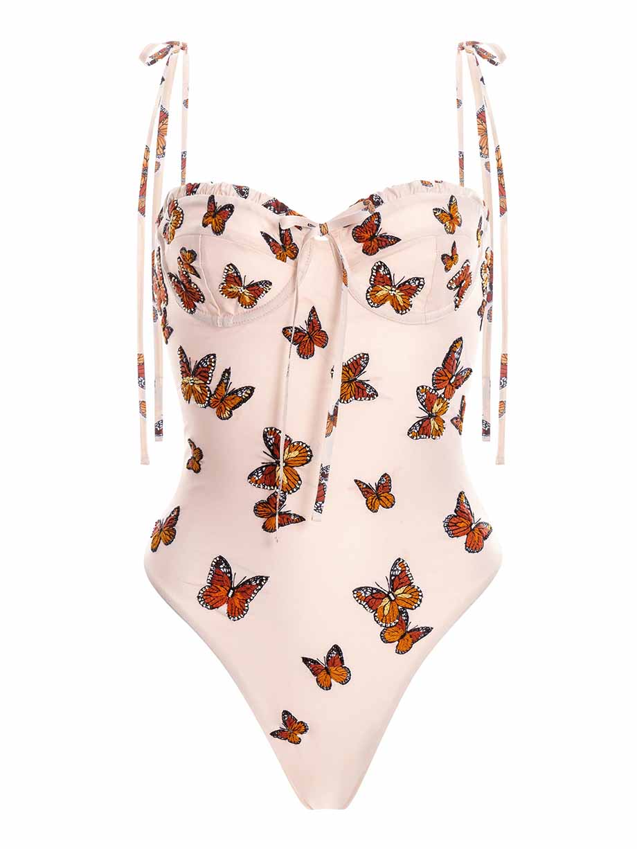 Fashion Butterfly Print One Piece Swimsuit Set