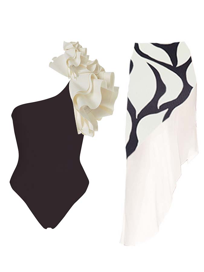 One-Shoulder Ruffled One-Piece Swimsuit