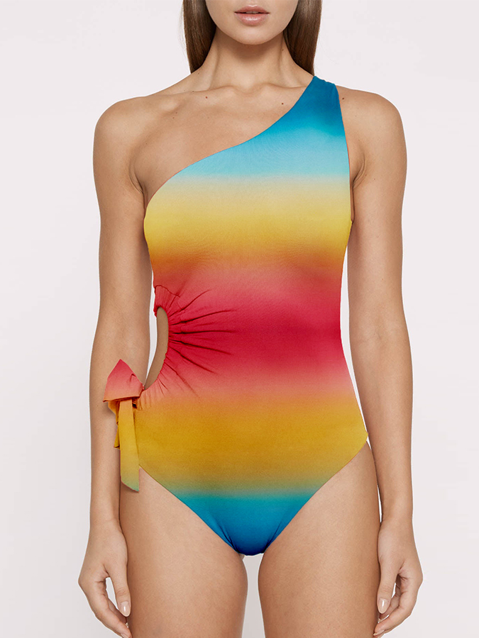 Fashion One-Shoulder Gradient Print One-Piece Swimsuit Set
